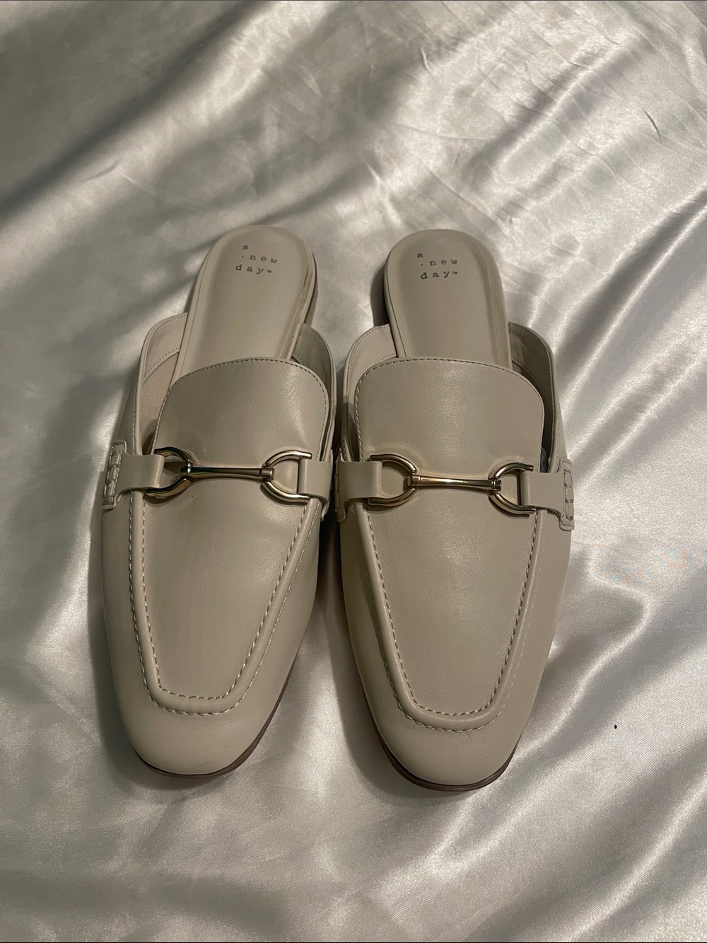 a new day Cream Faux-Leather Horsebit Mule Slides